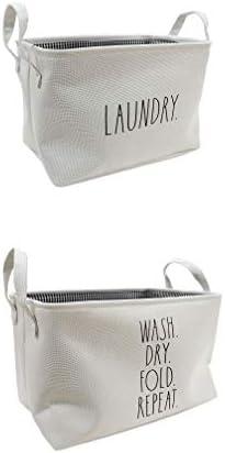 Rae Dunn Storage Organizer Baskets Set of 2 - White Fabric Container Rectangle Bins for Laundry Room, Closet, Bedroom, Bathroom, Nursery - Decorative Home Decor Bedding, Toy Organization