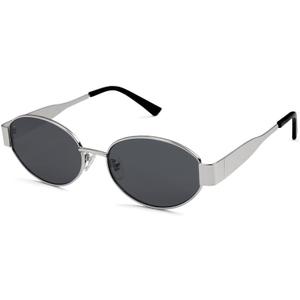 SOJOS Retro Oval Sunglasses for Women Trendy Classic Shades UV400 Protection SJ1217 Silver/Grey Lens