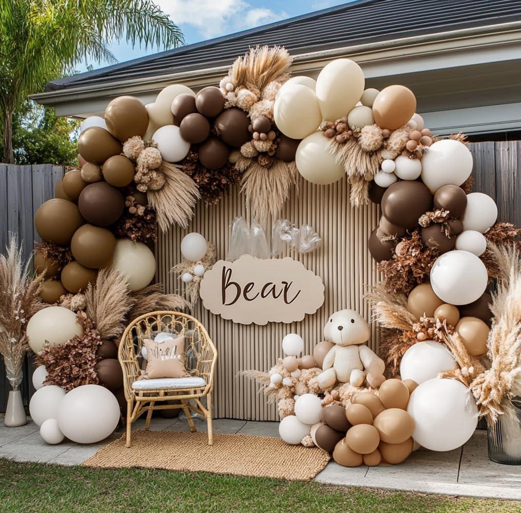 Brown Nude Balloon Arch KitDouble Stuffed Neutral Blush White Sand Balloon Garland Latex Coffee Tan Cream Balloons for Baby Shower Birthday Boho Woodland Wild Bridal Bear Wedding Party Decor