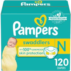 Pampers Swaddlers Diapers Newborn - Size 0, 120 Count, Ultra Soft Disposable Baby Diapers