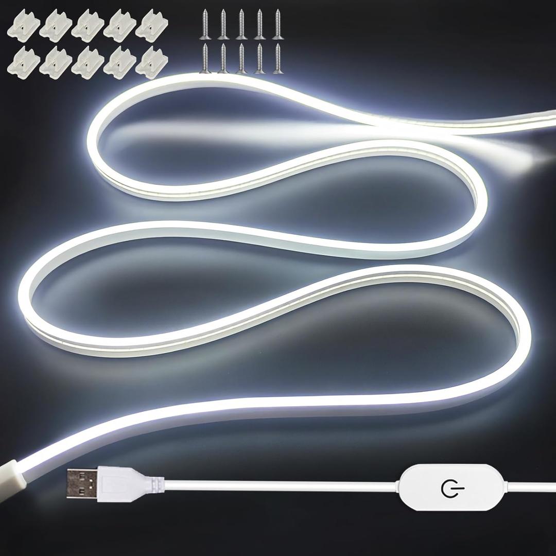 USB LED Light Strip, 16.4ft 5V White LED Strip Lights, Dimmable Mirror LED Lights Strip, USB Light for Bedroom, Cabinet, Kitchen, DIY Lighting (Power Adapter Not Included)