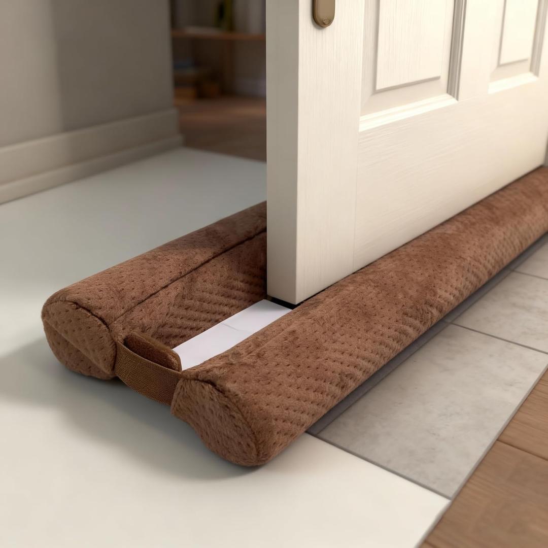 Under Door Draft Stopper Door, Sweep Weather Stripping, Double-Sided Windproof Seal Noise Blocker Window Breeze Blocker, Adjustable 30'' to 36'' Gap Filler, Brown