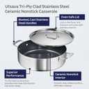 Tramontina Utsava Tri-Ply Clad Stainless Steel 6.5-Quart Casserole with Lid and Ceramic Non Stick Interior, Induction-Ready Large Braiser Pan