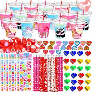 24 Pack Kids Stationery Set Classroom Rewards Party Favors Gift with Cups Pencils Erasers Stampers Stickers Greeting Cards, School Gift Exchange for Boys Girls