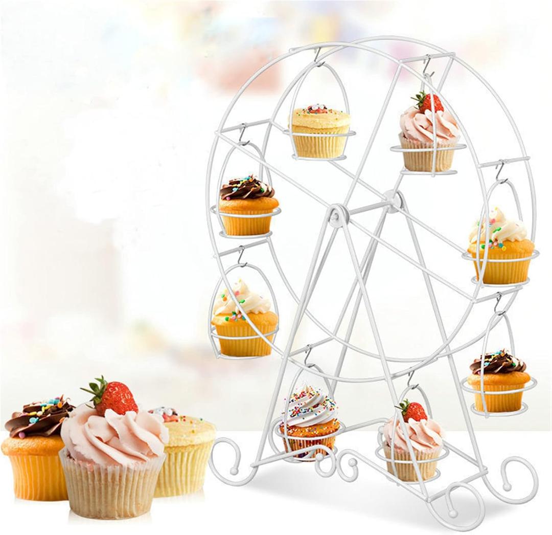 Ferris Wheel Cupcake Stand Dessert Serving Tray, Ferris Wheel Cupcake Stand for Carnival and Circus Theme Party Wedding Party Furnishing Accessories (White)