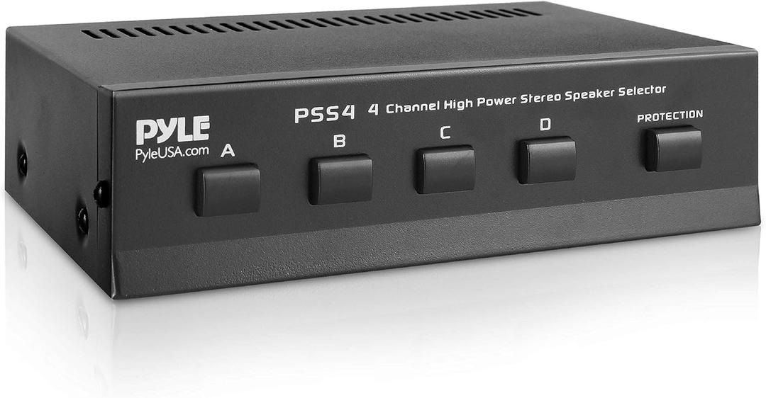Pyle 4-Zone Speaker Switch Selector - Premium Distribution Box with A/B/C/D Switches for Multi-Channel High-Powered Stereo Amp - Supports 4 Pairs of Speakers - PSS4