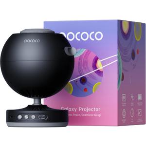 POCOCO Galaxy Star Projector for Bedroom with Replaceable Optical Film Discs, Home Planetarium Night Light Projector with High-Definition Soft Light for Relax, Study, and Meditate, Stress Relief Gifts (Black)