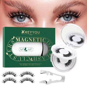 KEYYOU Reusable Magnetic Eyelashes 2 Pair with Applicator No Glue Needed 3D Natural Magnetic Lashes, Easy to Apply & Long Lasting for Daily Use & Events(A07+A07)