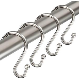 Shower Curtain Hooks Rings, Zinc Alloy S Shaped Shower Hooks Rust Proof, Shower Curtain Hangers for Shower Curtain, Kitchen, Wardrobe & Garden, Brushed Nickel, Set of 12