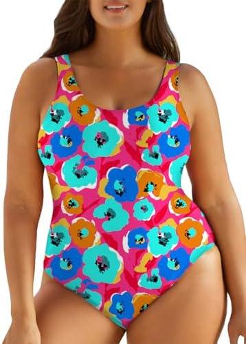 Eytino Plus Size Swimsuit for Women Back Crisscross Sports Tummy Control One Piece Bathing Suits, Z Red (4X)