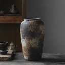 Rustic Ceramic Vase for Flowers, Handmade Vintage Farmhouse Decor, Distressed Brown and White Pottery Vase for Home Decor, Table Centerpiece, Shelf, Living Room, 29cm Tall