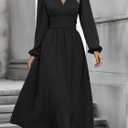 Womens Long Sleeve Dresses Maxi Wedding Guest Dresses (Black, XL)