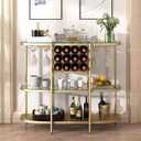 O&K FURNITURE Home Bar Table with Wine Racks, 3 Tier Wine Bar Table with Glass Holders, Wine Cabinet with Open Shelf, Liquor Bar Coffee Bar Table for Living Room Kitchen, Gold, 43.3"D x 14.8"W x 36.2"H