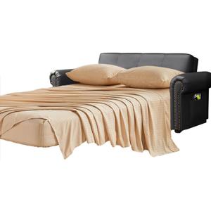 Kingnex Striped 54x72 Full Size Sleeper Sofa Bed Sheets Set Soft 1800 Microfiber 4 Pcs Include 1 Fitted Sheet 1 Flat Sheet 2 Pillowcases Beige