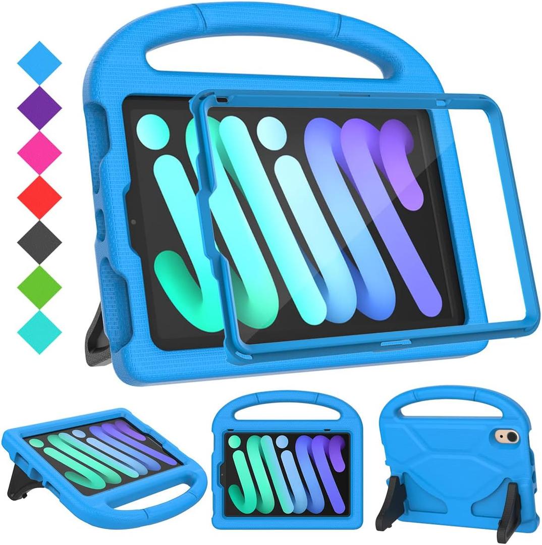 SUPLIK Kids Case for iPad mini 7 (A17 Pro) 2024 & iPad mini 6 (A15) 2021, 8.3-inch iPad mini 6th/7th Generation Case with Screen Protector, Durable Shockproof Kids Cover with Handle Stand, Blue