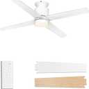 Ceiling Fans with Lights Flush Mount, 52 Inch Low Profile Ceiling Fan with Light, 4 Blades, 6 Speeds, Timer, Ceiling Fans with Lights and Remote for Bedroom Indoor (White)