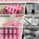 Miaowoof Homemade Popsicle Molds, 10-Cav Non-BPA Silicone Ice Pop Maker, with 50 Sticks, 50 Bags, 10 Reusable Sticks, Funnel, Brush and Ice Pop Recipe (Pink)