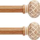 2 Pack Wood Curtain Rods for Windows 28 to 48 Inches, Decorative 1'' Diameter Heavy Duty Adjustable Rustic Farmhouse Drapery Pole with Boho Imitation Wooden Grain Finials, Size: 30''-60'', Brown