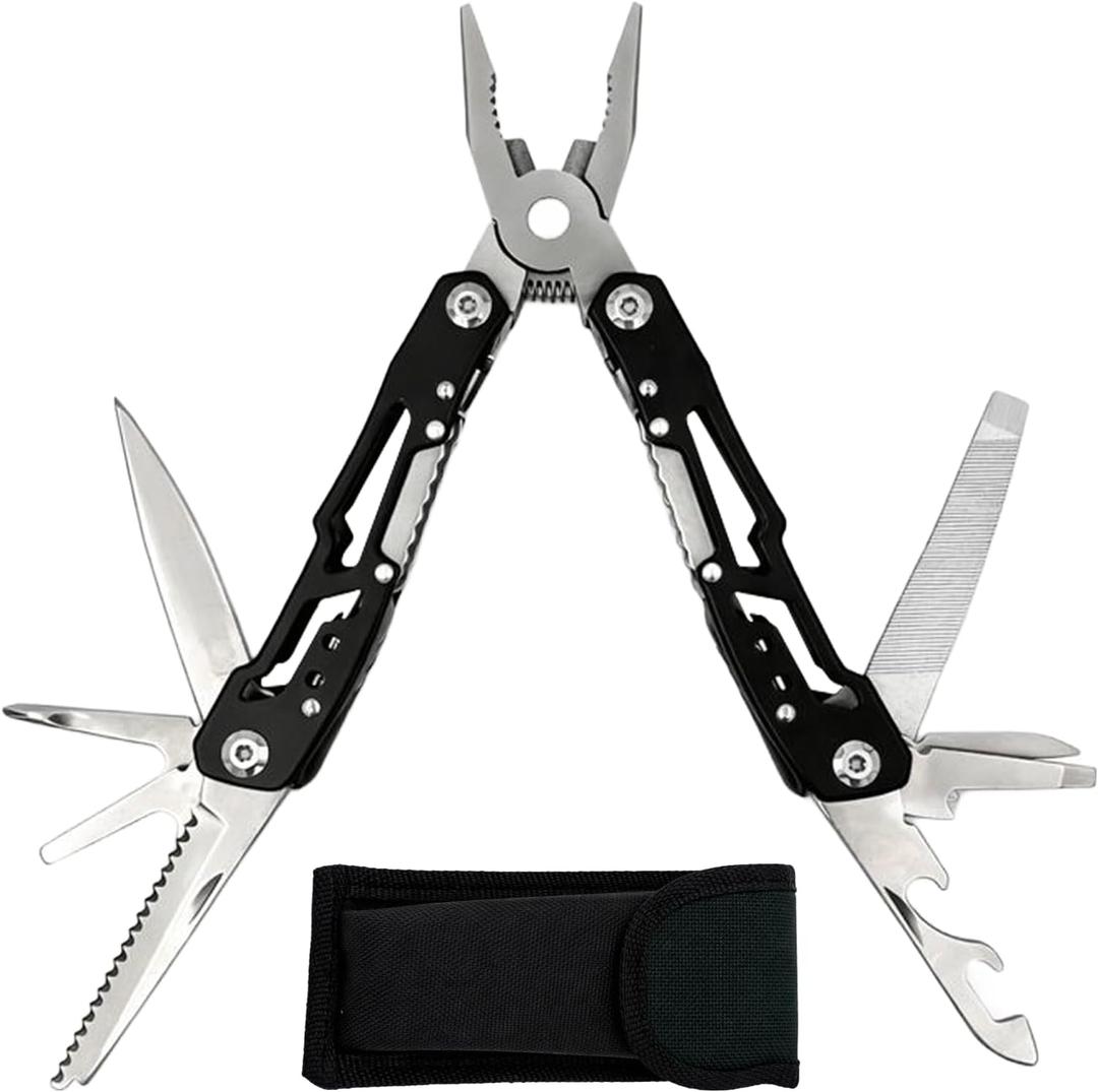 14-in-1 Safety-Locking Stainless Steel Multitool Pliers – Folding Pocket Knife with Screwdrivers, Bottle Opener & Nylon Sheath for Camping,outdoor sports and Survival