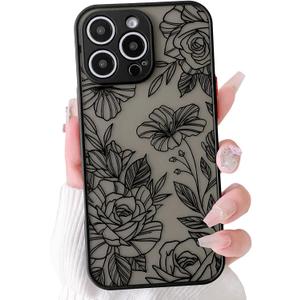 NITITOP Compatible for iPhone 16 Pro Case Cute Clear Flower - Black