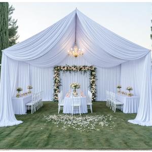 Outpain 50ftx40ft White Backdrop Ceiling Drapes,10Panels 40ft Height Wrinkle Free Tent Draping Curtains, Fabric Drapery Ceiling Drapes for Wedding Ceremony Birthday Theme Parties with Rod Pocket