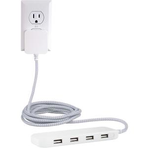 UltraPro USB Desktop Charging Station, 24W 6 Ft 4 USB Ports Power Strip, Multiport USB Charging Station, USB A Desktop Charger for iPhone 16 Series, 15 Series, iPad Pro, Braided Cord, White, 44139