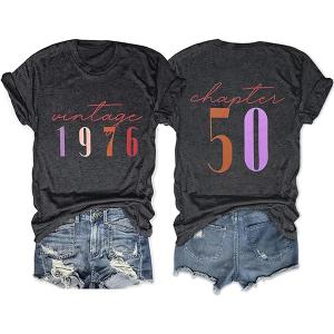 50th Birthday Shirt for Women Vintage 1976 T-Shirt Casual Short Sleeve 50 Years Old Birthday Party Tee Tops Dark Gray, Small