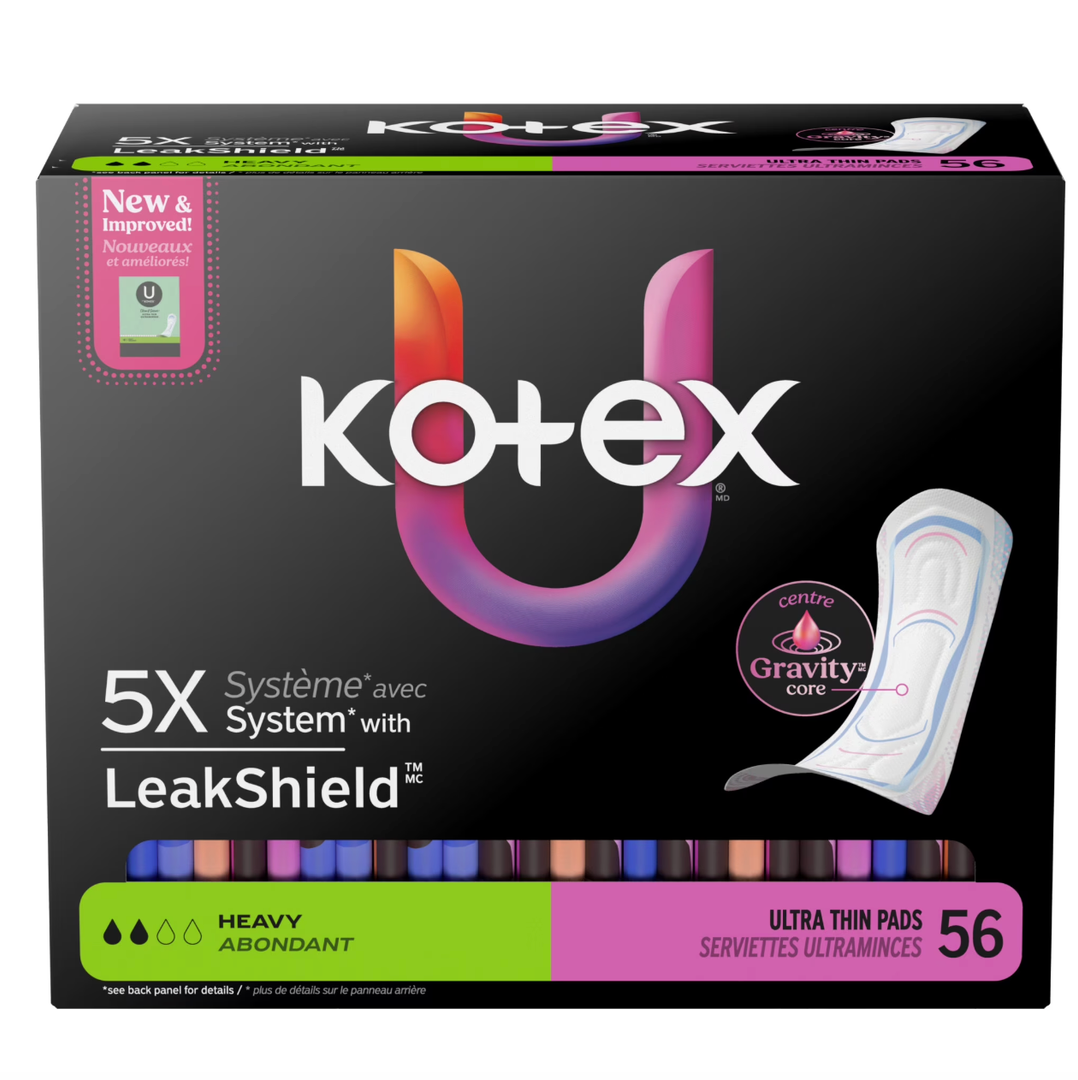 Kotex Ultra Thin Pads, Heavy Absorbency, 56 Count