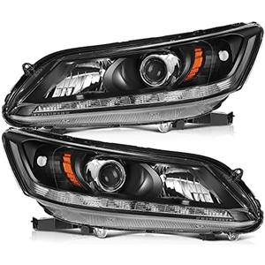 LBRST Headlight Assembly with Project for Honda for Accord Sedan 4-Door 2013-2015 Black Housing Amber Reflector Clear Lens Driver and Passenger Side Headlamp