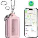 Keychain, Key Finder Built-in Anti-Loss Tracker, Heavy Duty Key Holder, Premium Stainless Steel Keychain Carabiner Car Key Chains with GPS Global Locator Tracking Waterproof (Pink)