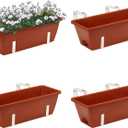 Railing Planter Boxes, Deck Hanging Planters for Railing, 16.9 Inch Railing Hanging Planter, Balcony Planters Railing Hanging, Red and White (WR4)