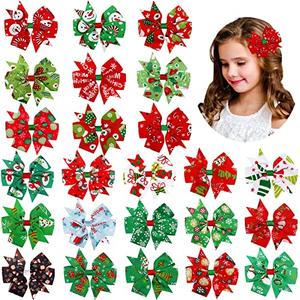 Honoson 24 Pcs Christmas Hair Bows Clips Snowflake Hair Accessories 3 Inch Christmas Bow for Women Colorful Xmas Boutique Xmas Bowknot Hairpins Barrette Gifts for Winter Holiday(Classic Pattern)