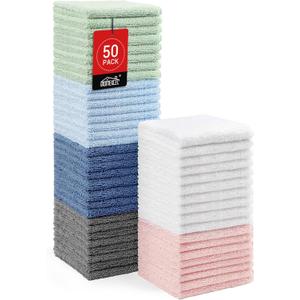 HOMEXCEL Microfiber Washcloths 50 Pack, Highly Absorbent and Soft Face Towel, Multi-Purpose Wash Cloths for Bathroom, Hotel, Spa, Gym, and Kitchen, 12x12 Inch