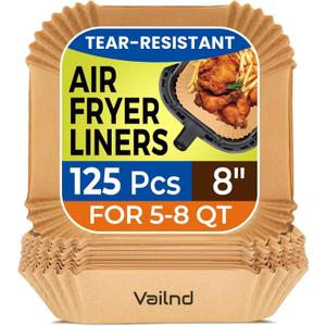Air Fryer Paper Liners, 125Pcs Parchment Paper, Air Fryer Liners Disposable for Microwave, Non-Stick Air Fryer Liner Square Free of Bleach (8IN)