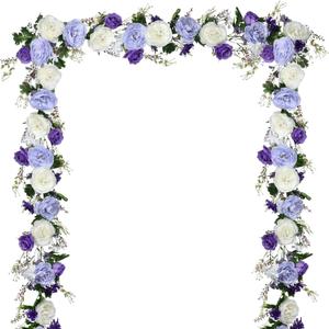 Lvydec Artificial Peony Flower Garland - 6ft Silk Peony Purple Flower Garland Arch Flower Vine for Wedding Party Table Decoration (2, Purple and White)