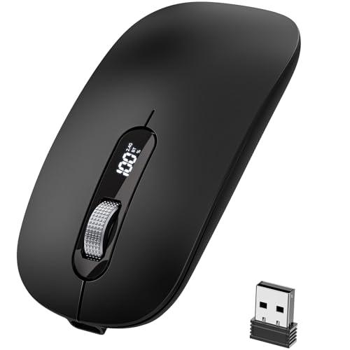 ASLDPUO Wireless Bluetooth Mouse, Bluetooth 5.0/4.0 & 2.4G Tri-Mode, Type-C Rechargeable with LED Screen Display, Ergonomic Silent Click for Laptop/PC/Tablet/MacBook, Multi-Device & Office Use