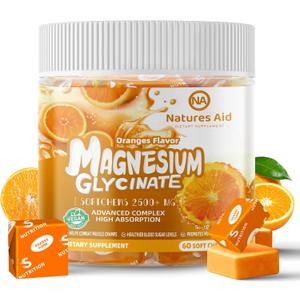 Magnesium Glycinate Soft Chews Supplement,Chewable Sugar Free Potassium Magnesium Chews with Magnesium Glycinate, Vitamin D, B6, and CoQ10 for Calm Support & Sleep for Adults,60 Days Supply-Orange