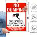 No Dumping Signs, 14x10 Inch Property Protected by Video Surveillance Sign, Reflective Aluminum, Fade-Resistant/Waterproof, Suitable for Indoor or Outdoor Use (4)