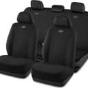 Skechers Seat Covers, Premium Breathable Polyester Car Seat Covers, Car Seat Covers Full Set Airbag Compatible, Automotive Comfort for Most Cars, Vans, Trucks, SUVs (Full Set, Black)