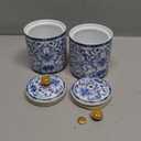 Mezchi 2 Pack Blue and White Porcelain Salt Cellar with Lid, Vintage Ceramic Salt Containers for Countertop, Small Airtight Salt Storage Box, Seasoning Holder, Spice Jars for Sugar, Candy, Herbs