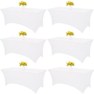 HAISIWLKJ 6 Pack Table Cloth 8ft White Tablecloths for Rectangle Folding Table Spandex Fitted Stretch Cover Wrinkle Resistant Washable Protector for Party, Wedding, Banquet, Festival.