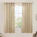 LAMIT 63 Inch Sheer Linen Window Curtains, Light Filtering Panels Back Tab and Rod Pocket Neutral Drapes for Bedroom/Living Room, Brown, 2 Panels, 34 x 63 Inch
