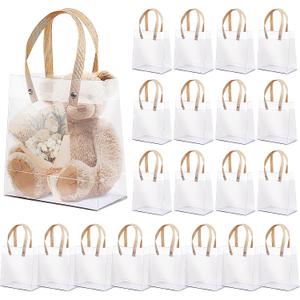 20 Pcs Clear Plastic Gift Bags with Handles,Small Reusable Plastic Gift Wrap Bags,Party Favor Bags for Wedding Birthday Baby Shower DIY(5.9 x 5.1 x 2.4 Inch)