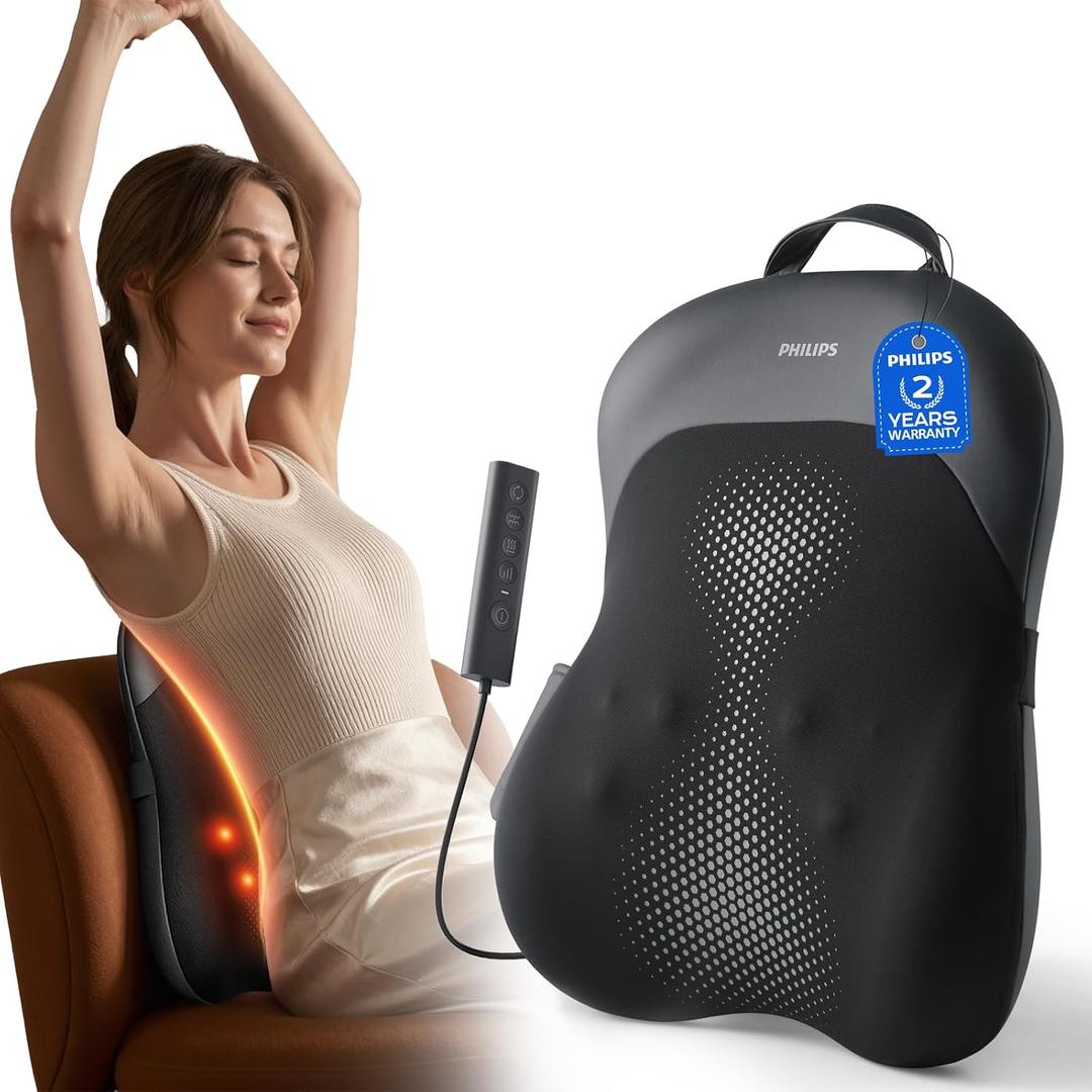 PHILIPS Back Massager with Heat, 4D Kneading Massage Pillow for Back, Neck