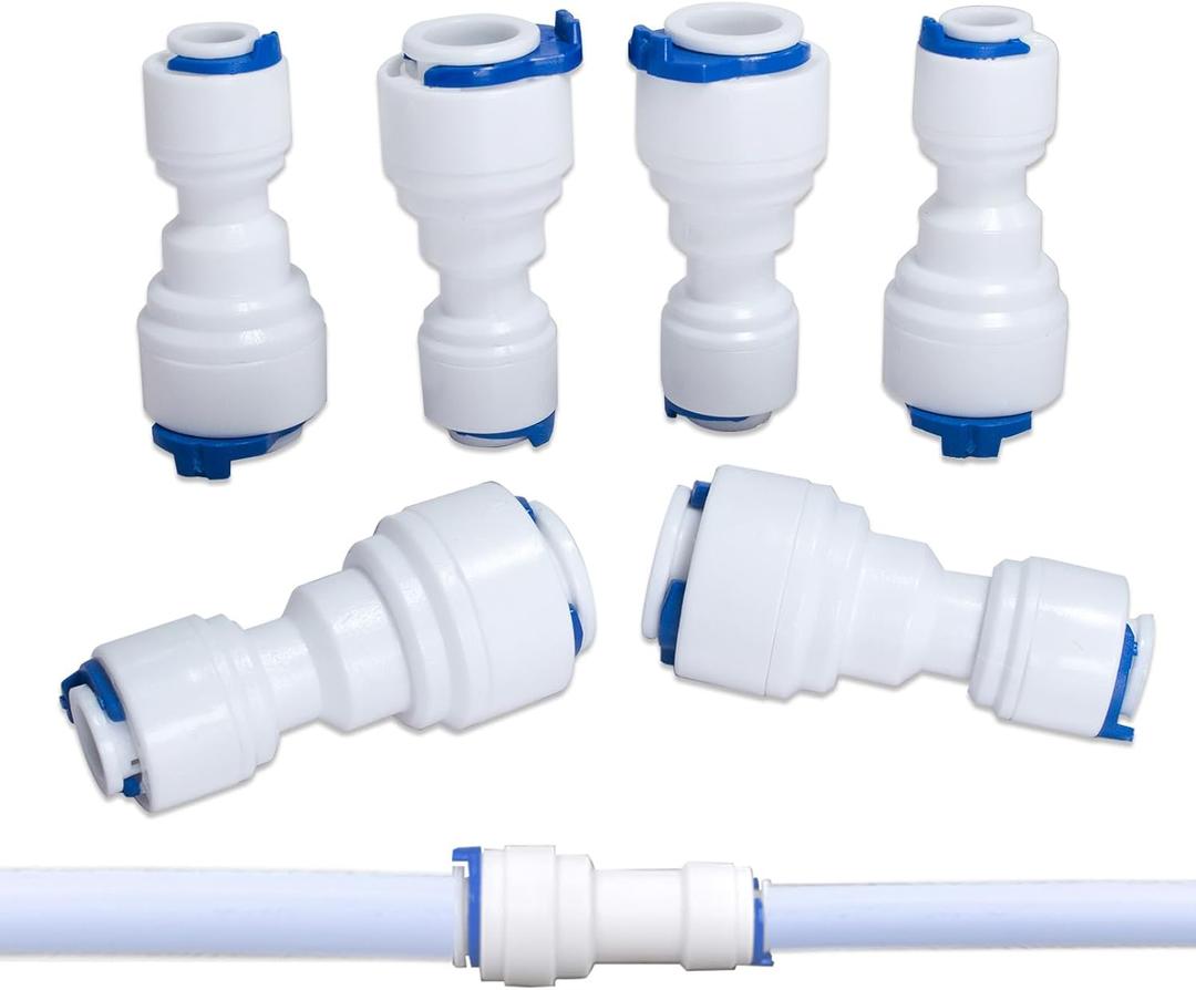 Quick Straight Connector 6Pcs 3/8 to 1/4 Water Line Adapter,1/4 Quick Connect Fittings for RO Water Systems Purifiers Filters,1/4 to 3/8 Water Line Adapter (6), Blue, 19ZH-SGSPQ-1