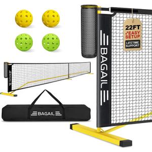 BAGAIL Portable Pickleball Net Set, 22 FT Regulation Size Pickle Ball Net with Ball Collector, 4 Balls and Carry Bag, Easy Setup for Outdoor Indoor Driveway, 36"H x 22'W