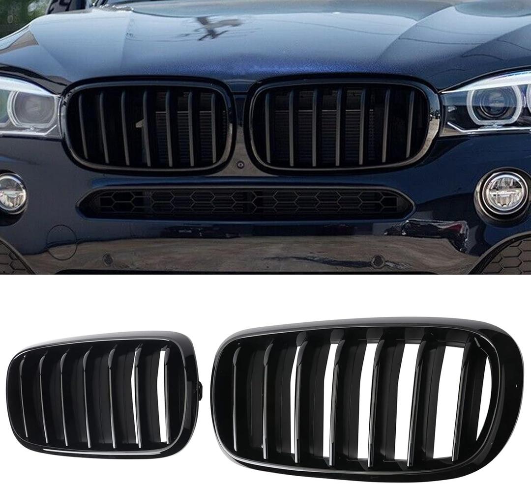 F15 GrillFront Bumper Kidney Grille Compatible with 2014-2018 X5 F15 X6 F16 X5M F85 X6M F86 Glossy Black Single slats