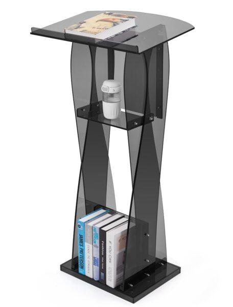 KSacry Acrylic Black Podium Stand with Storage Shelf,Plexiglass Pulpits for Churches,Conference,Speeches,Weddings,Classroom,Professional Presentation Podiums (23.6" L X 17.7" W X 43" H, Transparent)