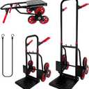 Stair Climber Hand Truck Dolly, Heavy Duty 440 Lb Capacity Trolley Cart with Telescoping Handle and Rubber Wheels 6 Rubber Wheels and Rope for Moving Logistics Warehouse (Red)
