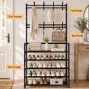 Shoe Rack 5 Tier With Coat Rack, Freestanding Shoe Organizer For 15-20 Pairs With 8 Hooks, Entryway Closet Storage Shelf, Black